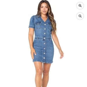 Celebrity Pink Button-Down Denim Mini Dress